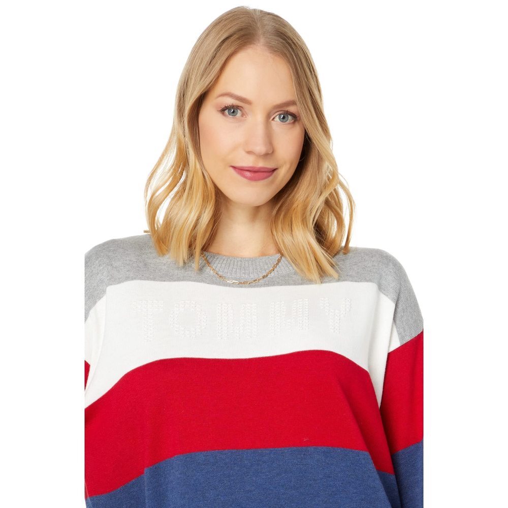 Tommy Hilfiger Women's Striped Sweater Ivory Scarlet Denim Heather XL - Picture 3 of 3